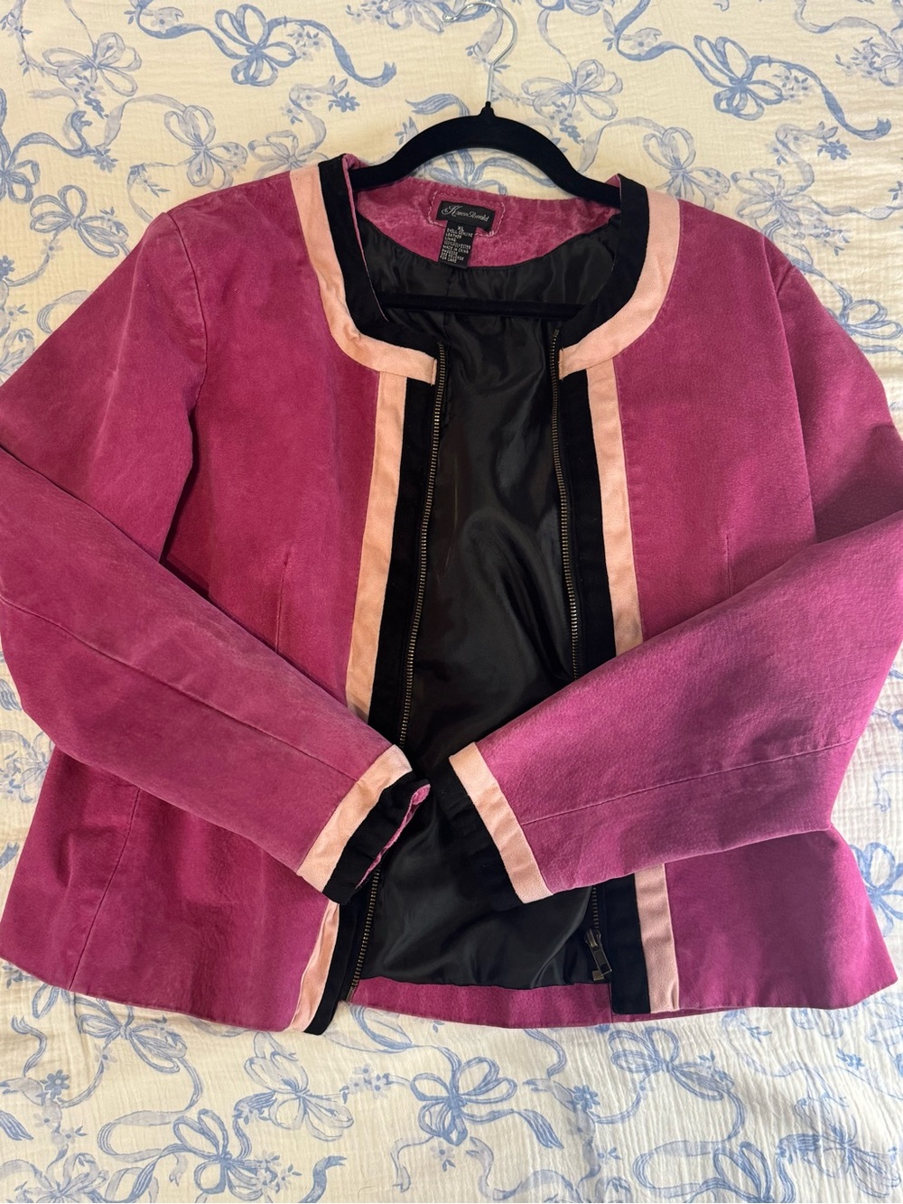 Fuchsia Suede-Trim Collarless Jacket - Charter Club